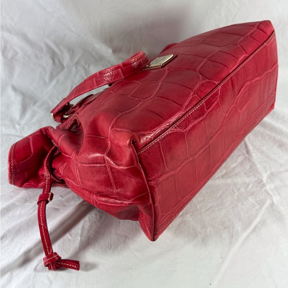DOONEY AND BOURKE Red Leather Croc Embossed Drawstring Tote Satchel Shoulder Bag - Picture 7 of 15